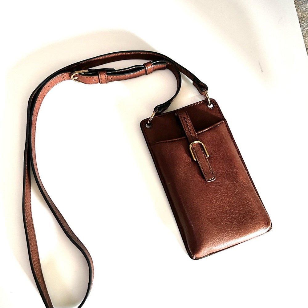 Fossil Vada Brown Leather Phone Wallet Crossbody Bag